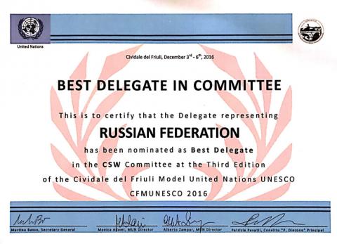 Certificato Best Delegate
